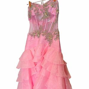 NWT Cinderella Pink Ruffle Strapless Sequined Bodice Gown Small (Fits Like XS)